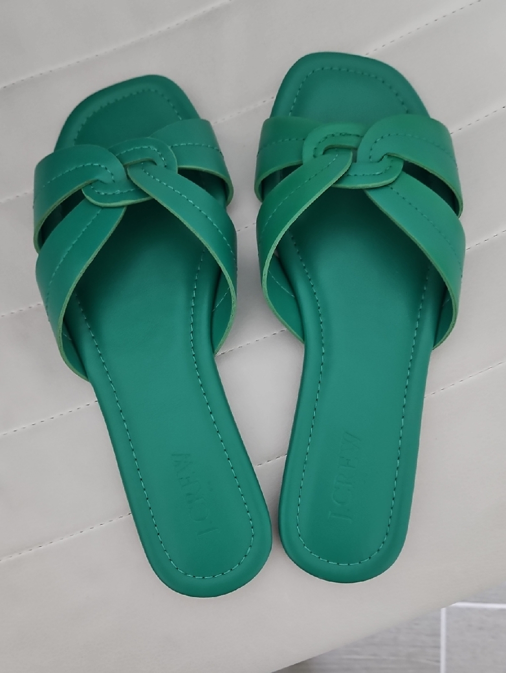 J. Crew Teal Green Knotted Slide Sandals
